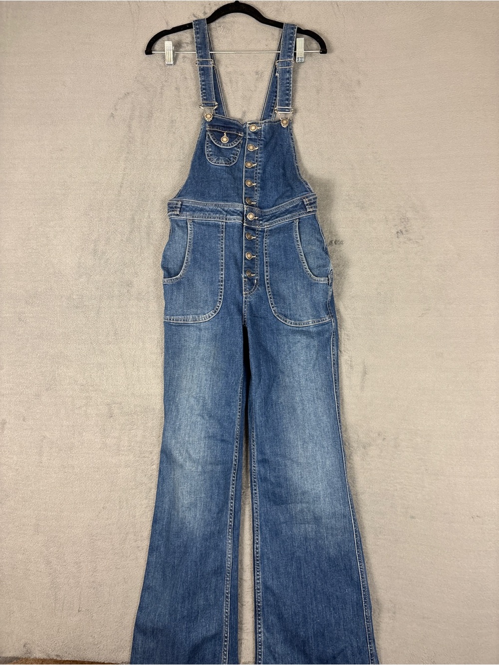 Free People Blue Denim Button-Front Overalls Alvin Flare